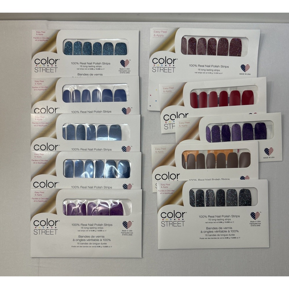 Color Street Bundle Lot Of 10 Glitters Solids Retired NWT Blue Purple Red Brown